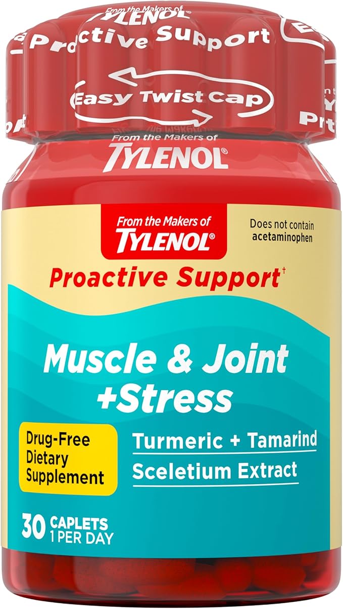 Tylenol Proactive Support* Muscle & Joint Supplements + Stress, Tamarind + Turmeric Supplement + Sceletium Extract to Improve Joint Comfort & Flexibility*, Acetaminophen Free, 30 ct