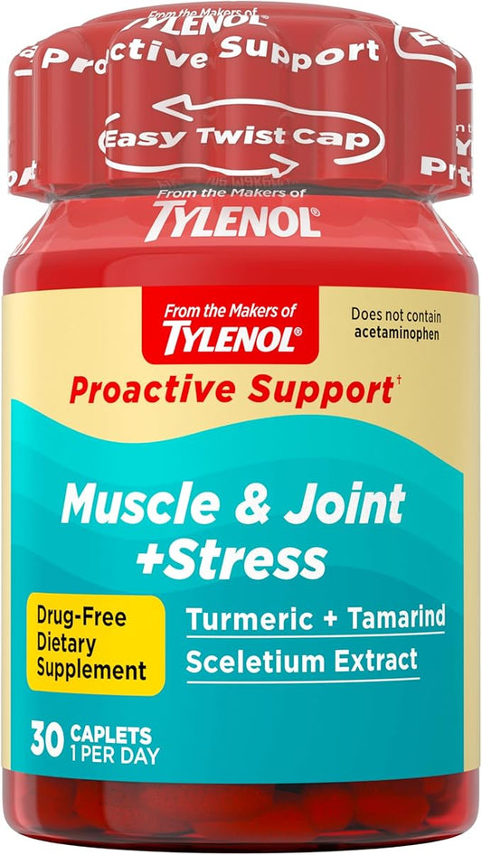 Tylenol Proactive Support* Muscle & Joint Supplements + Stress, Tamarind + Turmeric Supplement + Sceletium Extract to Improve Joint Comfort & Flexibility*, Acetaminophen Free, 30 ct