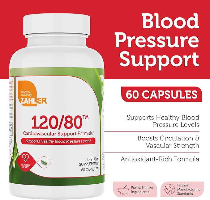 Zahler 120/80 Cardiovascular Support Formula, Supports Healthy Blood Pressure Levels 60 Capsules