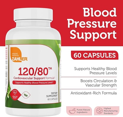 Zahler 120/80 Cardiovascular Support Formula, Supports Healthy Blood Pressure Levels 60 Capsules