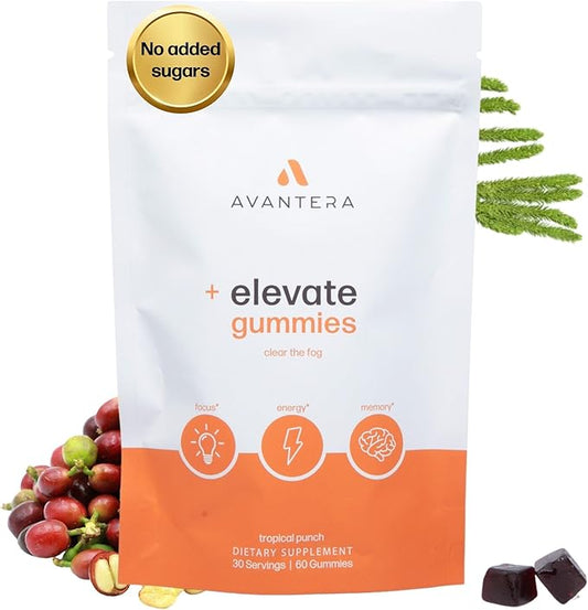 Avantera Elevate Gummies Premium Nootropic Supplement - Beat Brain Fog - Best Focus Supplements for Memory & Focus Support - Energy Without Crash - 60 Gummies for Women & Men