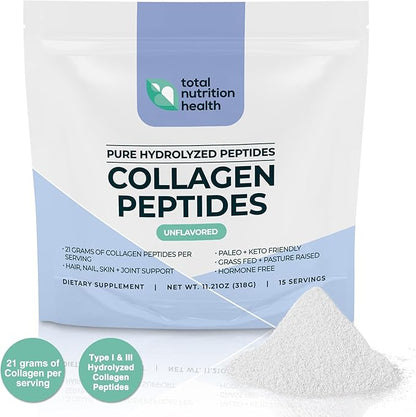 Collagen Peptides Powder – 11oz Unflavored – Pure Grass Fed Collagen Protein with Vitamin C, B3, B6, B12, Biotin for Hair, Nails, Skin and Joint Support – Non-GMO, Sugar-Free