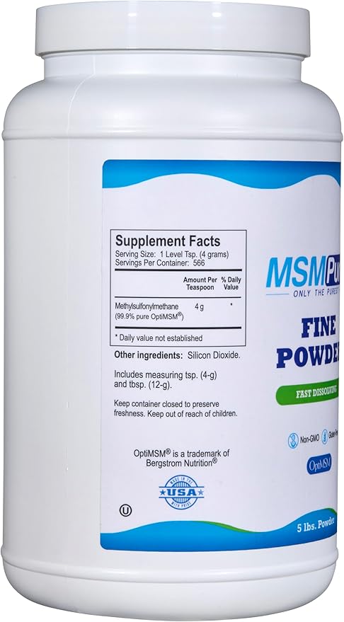 KALA HEALTH MSMPure MSM - 5 lb Fine Powder Crystals, 99.9% Pure Distilled Organic Sulfur Crystals for Joint Health, Skin & Hair.