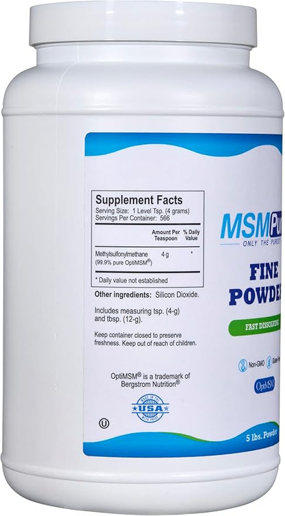 KALA HEALTH MSMPure MSM - 5 lb Fine Powder Crystals, 99.9% Pure Distilled Organic Sulfur Crystals for Joint Health, Skin & Hair.