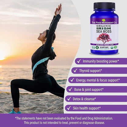 Irish Sea Moss, Organic Prebiotic Food, Over 70 Trace Minerals, Supports Healthy Elimination, Digestion and Immune Support (60)