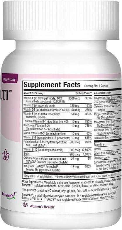 Maxi Health Women's Daily Multivitamin Biotin, Vitamins A B C D E, Calcium, Zinc, Lutein, Magnesium, Folate and More. Supports Gut Health for Women. Natural, Non-GMO, Gluten Free & Dairy Free Kosher