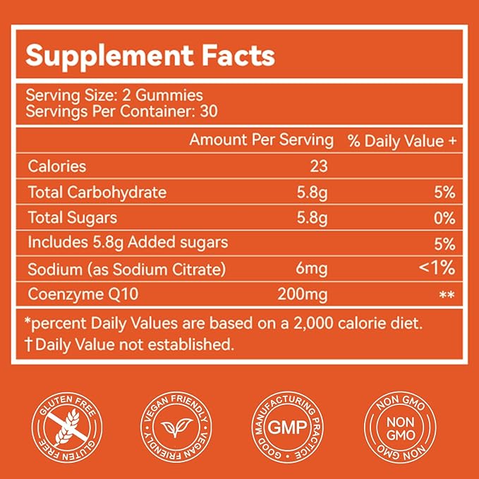 CoQ10 Gummies 200mg, Vegan Supplement for Energy Production, Non-GMO, Gluten Free (120 Gummies)