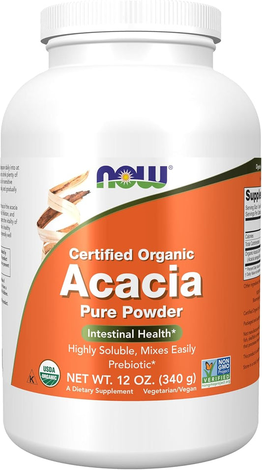 NOW Foods Supplements, Acacia Pure Powder, Certified Organic, Highly Soluble, Mixes Easily, Intestinal Health*, 12-Ounce