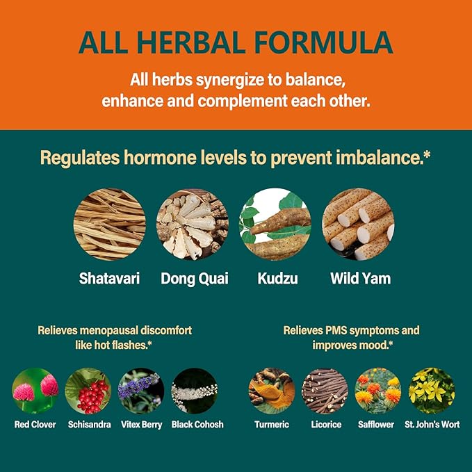 Shatavari Extract Hormone Harmony Drops for Women Estrogen Balance, Red Clover, Dong Quai & Black Cohosh Supplement for Menopause Relief, PMS Support w/Wild Yam, Vitex Berry. 4 oz