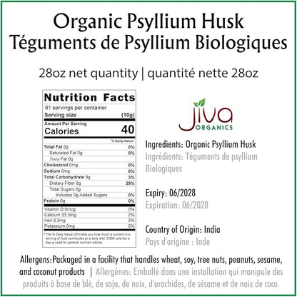 Jiva Organics Whole Psyllium Husk (Isabgol) 1.75 LB (28 Oz) Jumbo Bag - Non-GMO, Unflavored - Keto Friendly, Soluble Fiber