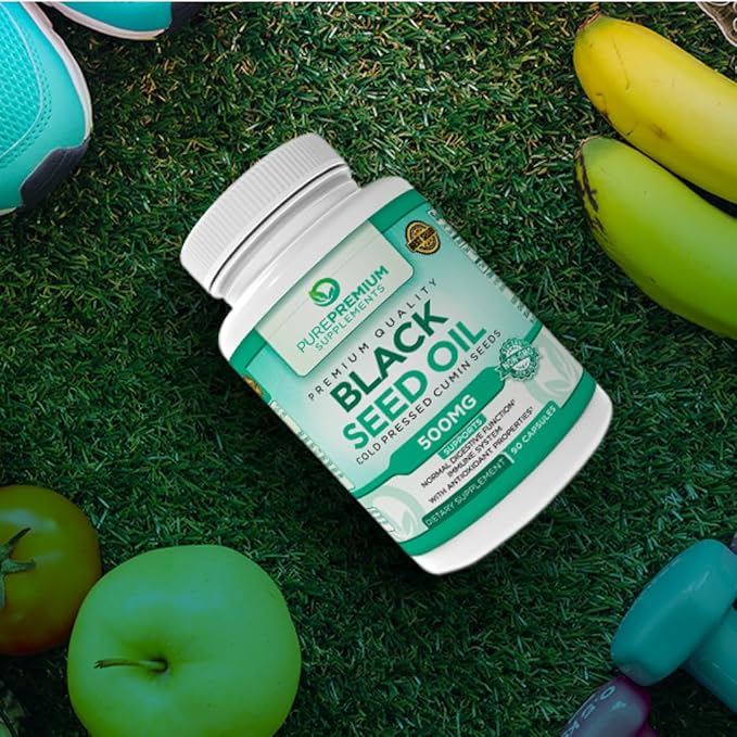 PurePremium Black Seed Oil 500mg - Organic Nigella Sativa Seeds and Cold Pressed Black Cumin Oil Extract - Hair & Skin Supplement for Men and Women - 3 Months Supply - 90 Capsule