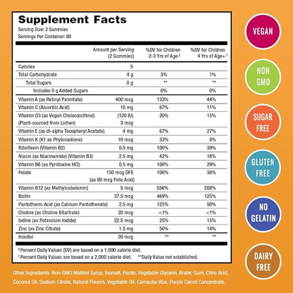 NutraChamps 120 Gummy Vitamins for Kids (Pack of 2), Sugar Free Kids Vitamins Gummy Multivitamin, Vegan & Non-GMO, Strawberry, Passionfruit, Peach & Cherry