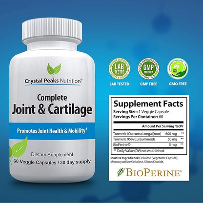 Joint Supplement with MAX Strength Turmeric Curcumin - Joint Support Capsules - Daily Vegan Turmeric for Joint Mobility and Flexibility with Black Pepper Extract BioPerine. 60 Capsules/30 Day Supply
