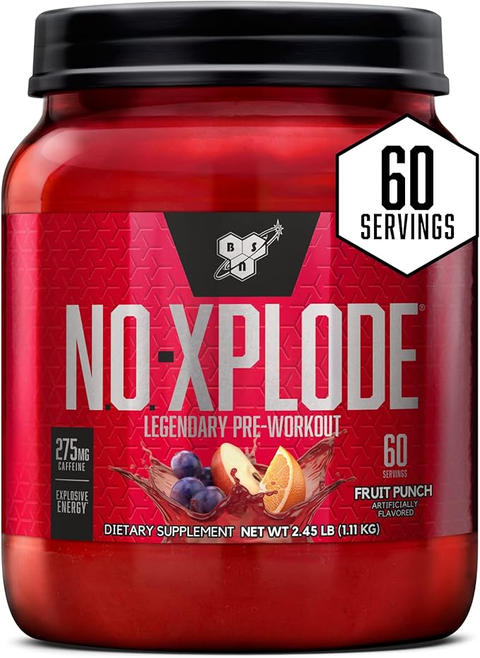 BSN N.O.-XPLODE Pre Workout Supplement with Creatine, Beta-Alanine, and Energy, Flavor: Fruit Punch, 60 Servings