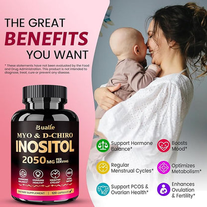 Myo-Inositol & D-Chiro Inositol Supplement for Women, 40:1 Ratio, Hormone Balance, Menstrual Cycle & Ovarian Health Support, Vegan, Non-GMO, 120 Myo & D-Chiro Inositol Capsules