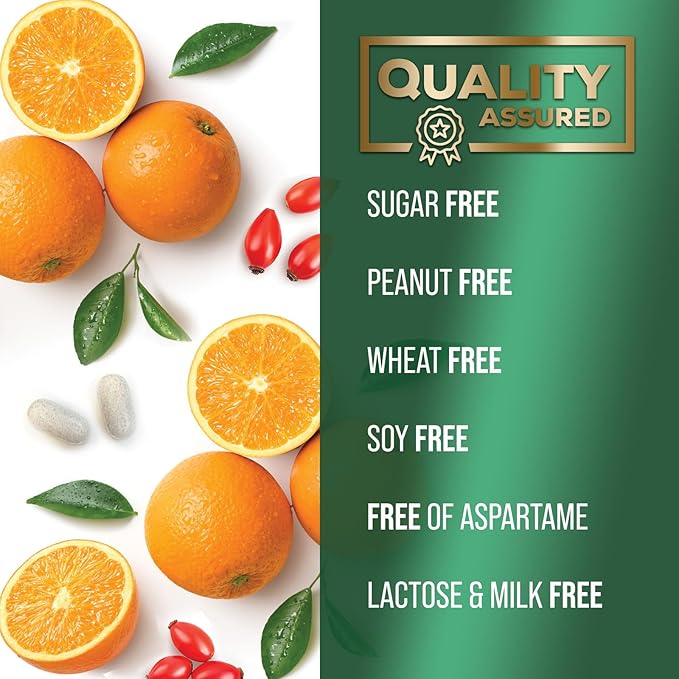 Chewable Vitamin C 1000mg - Extra Strength Antioxidants for Powerful Immune Support w/Vitamin C & Rose HIPS - Potent Dietary VIT C Chews Supplement, Natural, Vegan - Tasty Orange Flavor - 60 Tablets