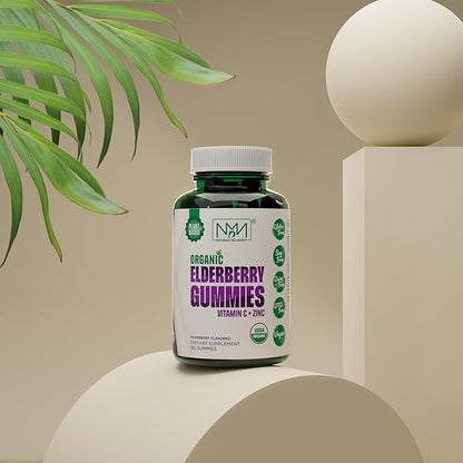 Organic Elderberry Gummies with Zinc and Vitamin C | Immune Boosting Sambucus Elderberry Rich in Antioxidants | Plant Based, Gluten Free, 60 Vegan Gummies