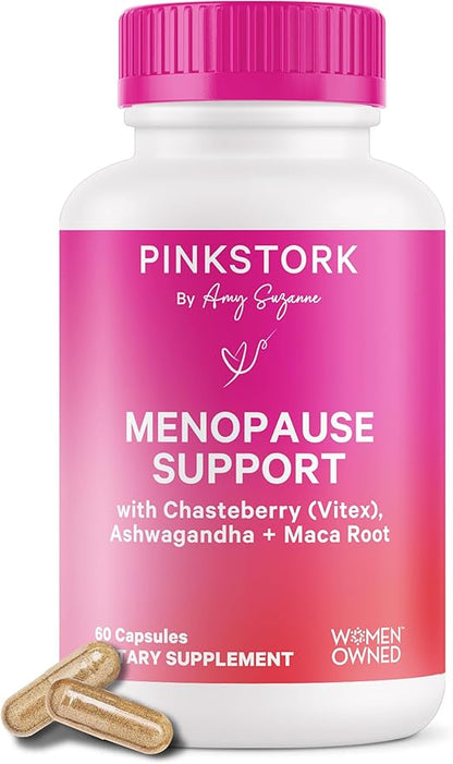 Pink Stork Menopause Supplements for Women - 9 Clinically-Studied Herbs for Perimenopause, Hot Flashes, and Hormone Balance - Ashwagandha, Vitex, Maca Root, Black Cohosh - 60 Capsules