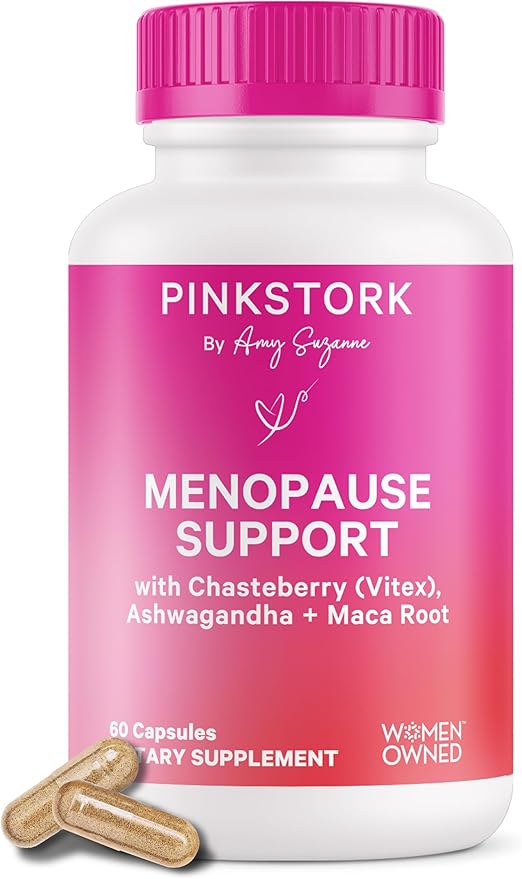 Pink Stork Menopause Supplements for Women - 9 Clinically-Studied Herbs for Perimenopause, Hot Flashes, and Hormone Balance - Ashwagandha, Vitex, Maca Root, Black Cohosh - 60 Capsules