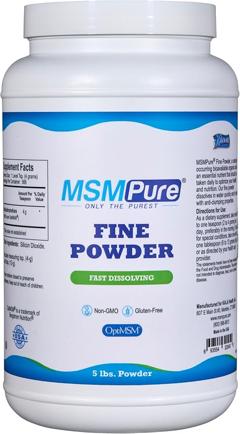 KALA HEALTH MSMPure MSM - 5 lb Fine Powder Crystals, 99.9% Pure Distilled Organic Sulfur Crystals for Joint Health, Skin & Hair.
