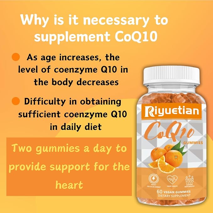 Extra Strength CoQ10 Supplements for Women & Men - CoQ10 Gummies Antioxidant for Heart Health Support - Orange Flavored - ubiquinol CoQ10 Gummies - Vegan - 1 Pack