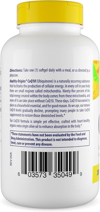 Healthy Origins CoQ10, 200 mg - Heart Health & Energy Supplement - Gluten-Free & Non-GMO Supplements - 150 Softgels