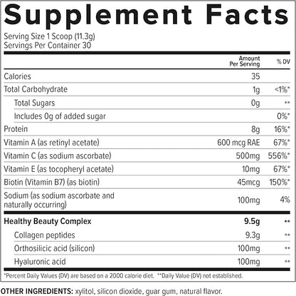 Collagen Skin - Hydrolyzed Collagen Peptides, with Hyaluronic Acid, Silicon & Biotin - Hair, Skin & Nails - Neutral - 11.9 oz (30 Servings)