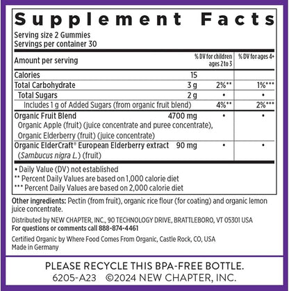 New Chapter Elderberry Gummies for Adults & Kids (2+), USDA Organic 64x Concentrated Elderberry for Immune Support, Great-Tasting Whole-Food Gummies, Vegan & Non-GMO - 60 ct