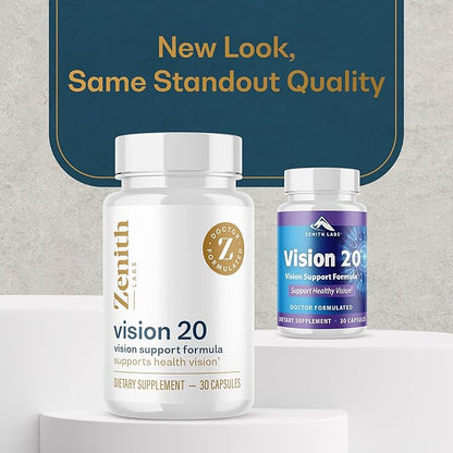 Zenith Labs Vision 20 Eye Vitamins - Lutein, Zeaxanthin, and Bilberry Extract - Supports Eye Strain, and Eye Health - Carotenoid Blend, 3 Pack