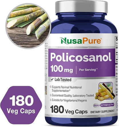 NusaPure Policosanol 100mg 180 Veggie Capsules (Vegan, Non-GMO)
