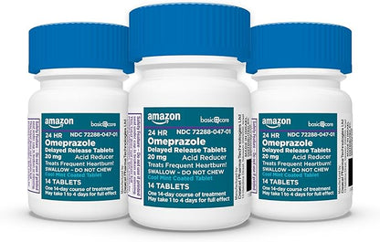 Amazon Basic Care Omeprazole Delayed Release Tablets 20 mg, Cool Mint, Acid Reducer, Treats Frequent Heartburn, 42 Count