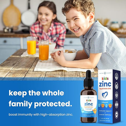 NutraChamps Liquid Zinc Drops for Kids, Ionic Zinc Drops Enhanced with Vitamin C for Children, Sugar-Free Zinc Liquid 4 oz, Vegan & Non-GMO, Tangerine, 60 Servings, 2 Month Supply