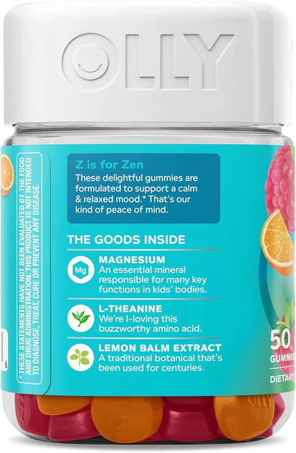 OLLY Kids Chillax Gummy, For a Calm and Relaxed Mood*, Magnesium, L-Theanine, Lemon Balm Extract, Chewable Supplement, Sherbet Flavored, 25 Day Supply - 50 Count (Packaging May Vary)