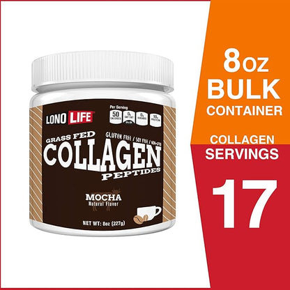 LonoLife - Mocha Collagen Peptides with 10g Protein, Paleo and Keto Friendly, 8-Ounce Bulk Container - Packaging May Vary