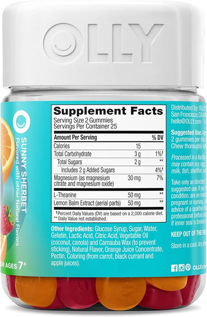 OLLY Kids Chillax Gummy, For a Calm and Relaxed Mood*, Magnesium, L-Theanine, Lemon Balm Extract, Chewable Supplement, Sherbet Flavored, 25 Day Supply - 50 Count (Packaging May Vary)