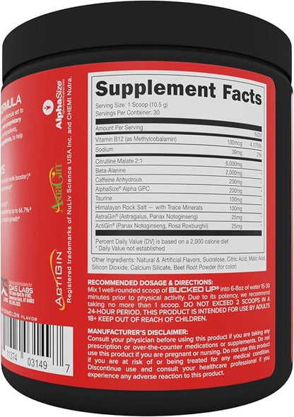Bucked Up - Woke - HIGH STIM Pre Workout - Best Tasting - Focus Nootropic, Pump, Strength, 30 Servings (Blue Raspberry)