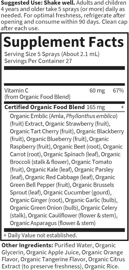 Garden of Life Organics Vitamin C Spray for Kids and Adults - Orange Tangerine, Vitamin C Supplement, Antioxidant for Immune Support and Skin Health, 2 fl oz Liquid Drops