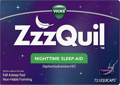 ZzzQuil LiquiCap Sleep Aid, Diphenhydramine 25mg HCl, Sleep Aids for Adults, Nighttime Sleep Aid, 72 LiquiCaps