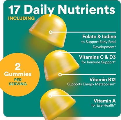 SmartyPants Prenatal Vitamins for Women, Multivitamin Gummies: Pre and Postnatal Vitamins, Biotin, Methylfolate, Vitamin D3, C, Vitamin B12, B6, A, K & Zinc, Inositol, 60 Count (30 Day Supply)