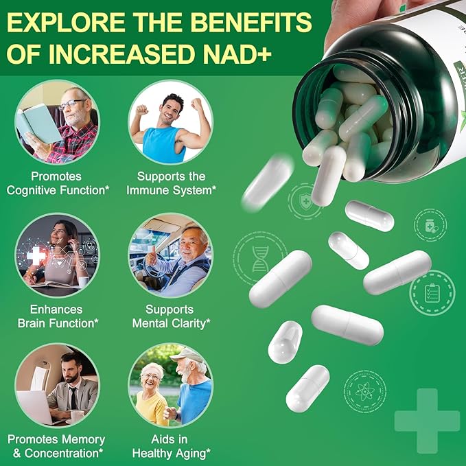 NAD Supplement 2000 Mg - 120 Capsules True NAD & Resveratrol, NMN Alternative Liposomal NAD+ for Women & Men, Support Cellular Health, Stamina & Healthy Aging - Ultra Strength Capsules