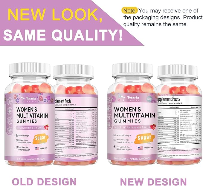 Sugar Free Multivitamin Gummies for Women 14+ w/Inositol, Iron, Folate, Biotin, Womens Daily Multivitamin Gummy w/Vitamin A, D, C, B, Support Hair, Skin, Energy, Immune, Strawberry Flavor