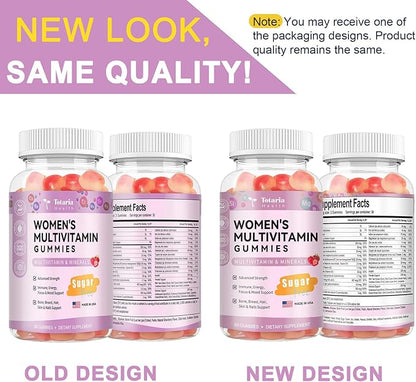 Sugar Free Multivitamin Gummies for Women 14+ w/Inositol, Iron, Folate, Biotin, Womens Daily Multivitamin Gummy w/Vitamin A, D, C, B, Support Hair, Skin, Energy, Immune, Strawberry Flavor
