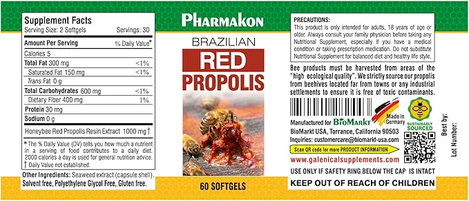 PHARMAKON Brazilian Red Propolis, Potent Extract Packed in Softgels