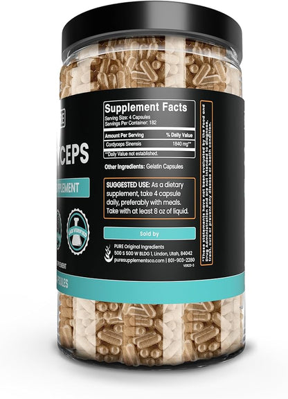 PURE ORIGINAL INGREDIENTS Cordyceps (730 Capsules) No Magnesium Or Rice Fillers, Always Pure, Lab Verified