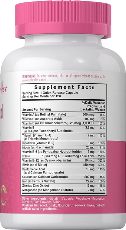 Carlyle Prenatal Vitamins for Women | 120 Capsules | Multivitamin and Mineral Formula with Folic Acid | Non-GMO and Gluten Free Supplement | for Her