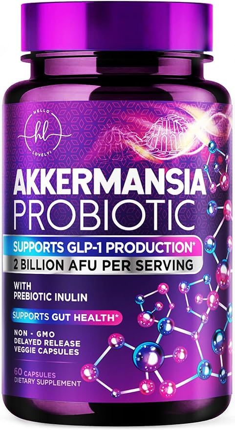 Akkermansia Probiotic GLP-1 Supplement with Prebiotic Fiber - Akkermansia Muciniphila Supports GLP1 Production - Digestive & Gut Health Support - 2 Billion AFU, Delayed Release - 60 Capsules