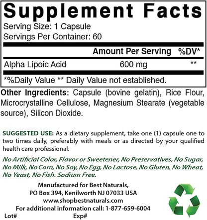 Best Naturals Red Yeast Rice 1200 Mg & Alpha Lipoic Acid 600 mg