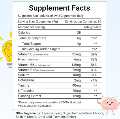 HERBION Naturals Taurine Gummies with Ginseng, L-Theanine, Vitamin C, B3, B6, & B12, Support Mental Clarity & Concentration*, Natural Peach Flavor, Gluten-Free, USA Made, 240 Count (Pack of 4)