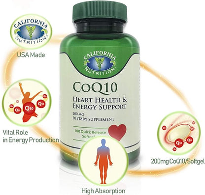 CoQ10 200mg Softgels, Coenzyme Q10 Coq-10 Co Q 10 Supplements, 100 Counts High Absorption Quick Release Co Q-10 Antioxidant for Heart Health & Energy Production, 100 Days Supply