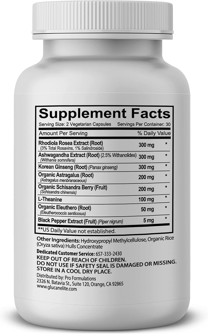 Adaptogen Elite - Synergistic Blend - 60 vcaps - Balances Cortisol & Natural Energy - Enhanced with Rhodiola, Ashwagandha, Astragalus, Schisandra, Eleuthero, L-Theanine